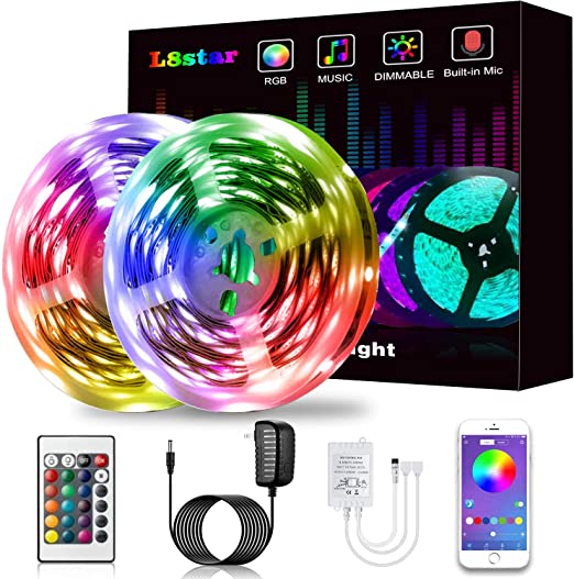 LED Strip Lights, KIKO Smart Color Changing LED Lights 32.8/10m SMD 5050 RGB Light Strips with Bluetooth Controller Sync to Music Apply for Bedroom, Party, Home Decoration