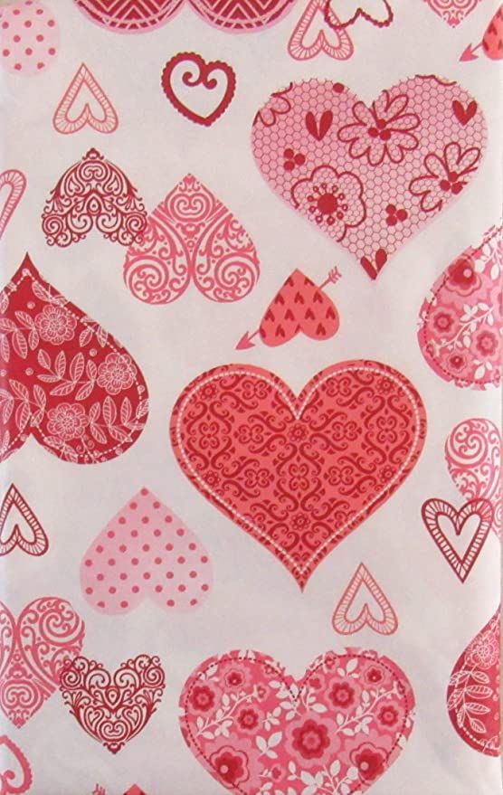Valentine's Day Red and Pink Decorative Hearts Collage Vinyl Flannel Back Tablecloth (52" x 90" Oblong)