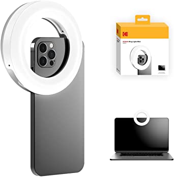 Kodak Ring Light Mini 4" - Rechargeable (USB-C) and Portable Ring Light for Phone, Clip-on attaching for Smartphone, Tablet, and Laptop (3500K-8000K), for Live Streaming / Video Conferencing