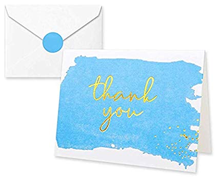 Thank You Cards with Envelopes and Stickers - Kraft Paper Blue, Boy Baby Shower Notes for Gratitude - 50 Single Design Cards for Wedding, Business, Formal, Bridal Shower and All Occasions 3.75x5 Inch