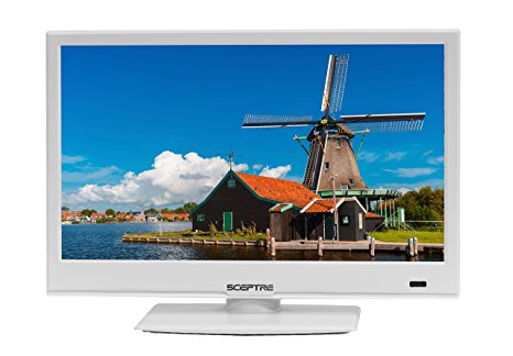 Sceptre E165WV-SS Slim 16" 720p LED HDTV HDMI USB VGA, DC 12V Car Adapter Included, Polar White (2017)