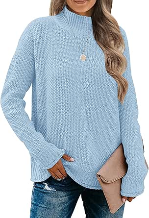 MEROKEETY Women's Long Sleeve Turtleneck Cozy Knit Sweater Casual Loose Pullover Jumper Tops