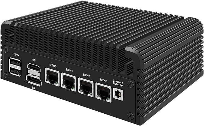 Micro Firewall Appliance, Mini PC, OPNsense, VPN, Router PC, Intel Alder Lake-N 12th Gen N100, HUNSN RJ35, GPIO, TF Slot, HDMI, DP, 4 x 2.5GbE I226-V, 8G DDR5 RAM, 128G SSD