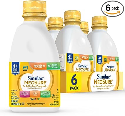 Similac NeoSure Premature Post-Discharge Infant Formula, Ready-to-Feed Baby Formula, 32-fl-oz Bottle, Pack of 6