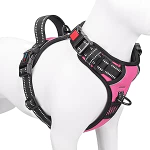 PHOEPET No Pull Dog Harnesses for Small Dogs Reflective Adjustable Front Clip Vest with Handle 2 Metal Rings 3 Buckles [Easy to Put on & Take Off](L, Pink)