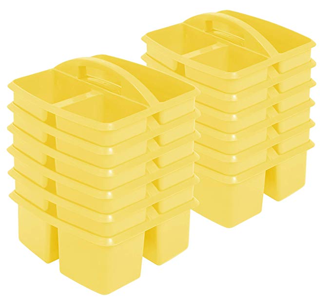 ECR4Kids Small 3 Compartment Plastic School Art Caddy, Yellow (12-Pack)