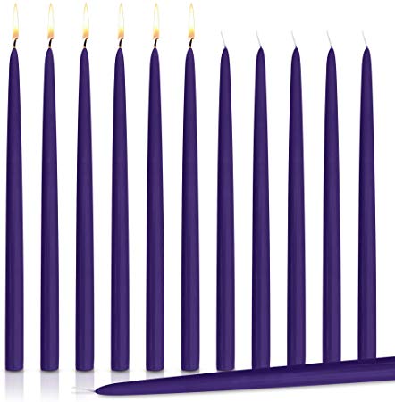 Higlow Dripless Taper Candles 12" Inch Tall Wedding Dinner Candle Set of 12 (Purple)