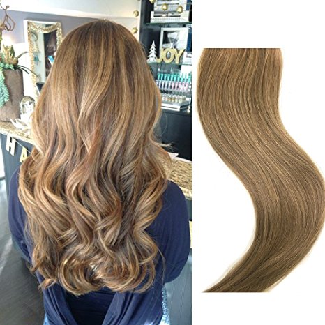 Clip in Human Hair Extensions Golden Brown 18 inches 70g Clip on for Fine Hair Full Head 7 Hair Piece Silky Straight Long Weft Remy Hair for Women