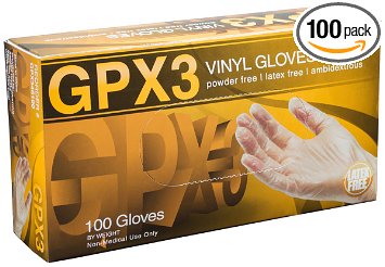 Ammex GPX3 Vinyl Glove Latex Free Disposable Powder Free Medium Box of 100