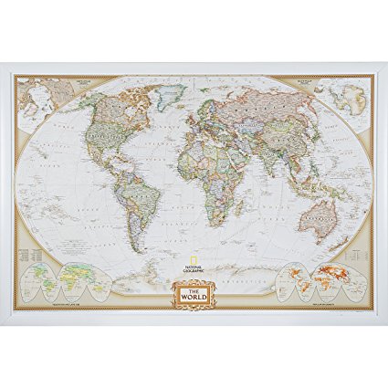 Craig Frames Wayfarer, Executive World Push Pin Travel Map, Satin White frame and Pins, 24 by 36-Inch