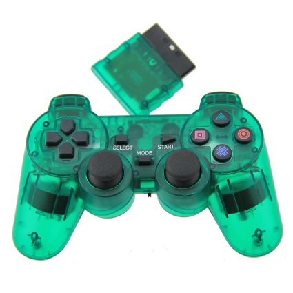 TPFOON Wireless Controller Double Vibration Gamepad For PS2 Playstation 2 (Clear Green)