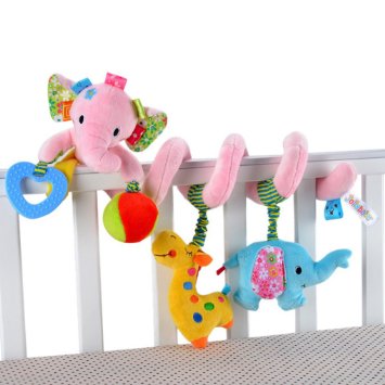 Happy Cherry Infant Baby Spiral Bed Stroller Toy Pink Elephant Design Activity Spiral Plush Toy