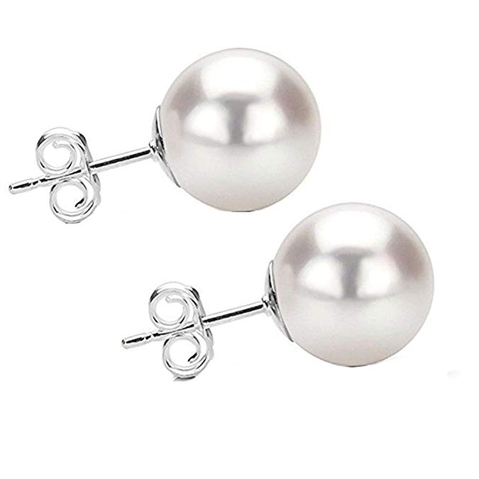 Yves Renaud 6mm Round Freshwater Cultured Pearl Sterling Silver Stud Earrings - Nickel Free Hypoallergenic Fashion Jewelry for Women and Girls