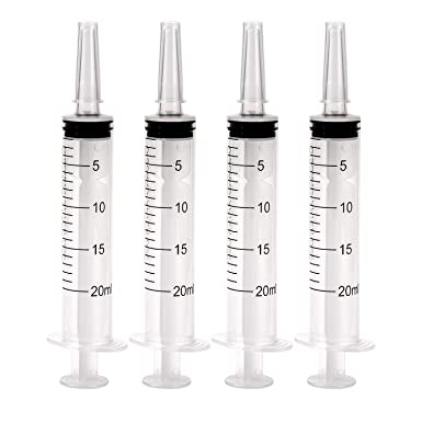 KINBOM 20ml Syringes, Plastic Syringe Sterile with No Needle for Scientific Labs Experiment, Dispensing, Measuring, Watering (4 Pack)