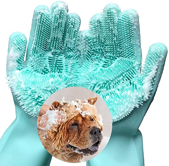 FecPecu Pet Grooming Gloves, Dog Bathing Shampoo Gloves with High Density Teeth, Silicone Hair Removal Gloves with Enhanced Five Finger Design for Dogs, Cats