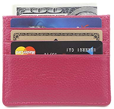 DEEZOMO Genuine Leather RFID Blocking Card Case Wallet Slim Super Thin 6 Card Slots Compact Wallet