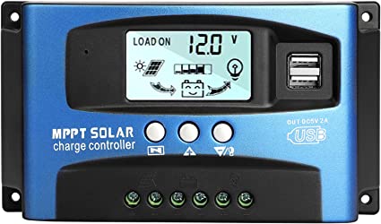 MPPT 60A Solar Charge Controller, EEEKit 12V/24V Solar Panel Charge Controller Dual USB Intelligent Regulator with 5V Dual USB Port Adjustable Parameter LCD Display, Multi-Function Protection