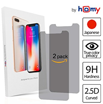[2-Pack] NEW iPhone X Privacy Screen Protector Made of Premium Black Japanese Tempered Glass, 2.5D Ultra Thin Anti Spy Filter, Bubble Free, Anti Fingerprint, Case Friendly Shield by Homy