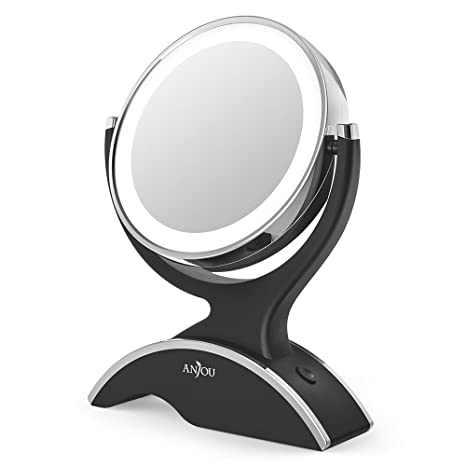 Makeup Mirror LED Lighted with 1X / 7X Magnification, Anjou Vanity Mirror Battery-Powered, Removable, Double Side, 360° Rotation for Countertop Cosmetic Makeup