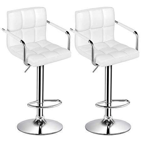 Yaheetech Tall Bar Stools Set of 2 Modern Square PU Leather Adjustable BarStools Counter Height Stools with Arms and Back Bar Chairs 360° Swivel Stool (Cream White)