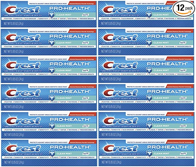 Crest Toothpaste, Pro Health Clean Mint Paste, Travel Size (0.85 oz) - Pack of 12