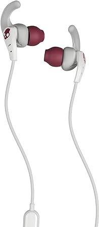 SKULLCANDY Set In-Ear Sport Earbuds with Microphone, Sweat and Water Resistant, Secure Fit, Noise Isolating, Call and Track Control, White/Crimson