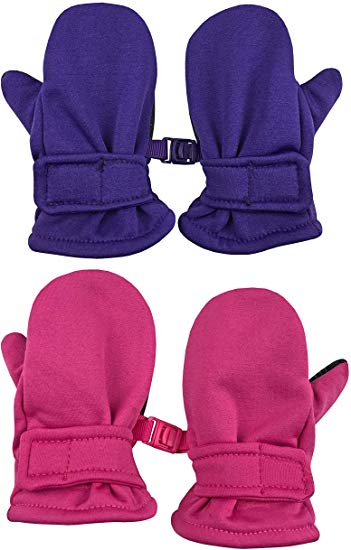 N'Ice Caps Little Kids and Baby Easy-On Sherpa Lined Fleece Mittens - 2 Pair Pack