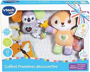 VTech - Coffret Naissance Premières Découvertes, Premiers Jouets Bébé, Doudou Renard en Peluche, Hochets Koala Interactif et 3 Cartes Colorées, Cadeau Nouveau-Né - Contenu en Français