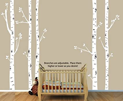 Giant White Birch Tree Decal with 5 Birch Trees