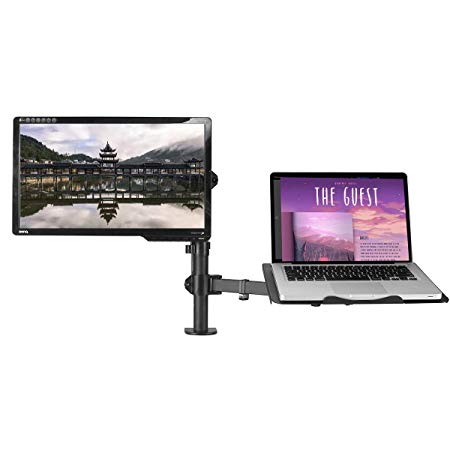 Suptek Full Motion Computer Monitor and Laptop Riser Desk Mount, Height Adjustable (400mm), Fits 13-27" Screen and up to 17" Notebooks, VESA 75/100, up to 22lbs for Each (MD6432TP004)