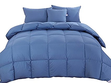 unite down Washed White Goose Down Bedroom Comforter/Duvet/Quilt Winter, 100% Organic Cotton 233TC (Queen 228x239cm(90x94inch), Blue)