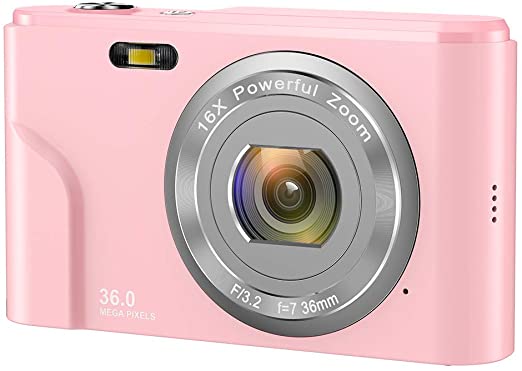 Digital Camera 1080P FHD Mini Video Camera 36MP LCD Screen Rechargeable Students Compact Camera Pocket Camera with 16X Digital Zoom YouTube Vlogging Camera for Kids,Adult,Beginners (Pink)