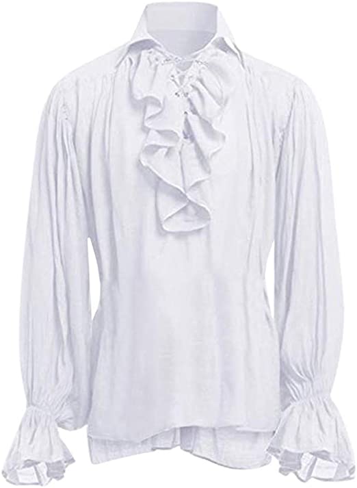 Vintage Mens Knight Ruffle Long Sleeve Medieval Shirt Gothic Retro Shirt Tops