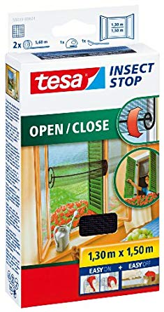 tesa 55033-00021-00 Insect Stop Hook and Loop Open/Close, Easy-On and Easy-Off Insect Screen For windows 1.30 x 1.5 m - Anthracite