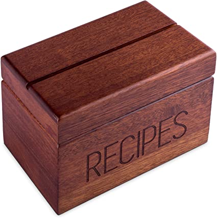 Sapele Recipe Box with Cards and Dividers by Apace - Vintage Style Wood 4x6 Recipe Holder Card Box - Exclusively from the Apace Living Premier Collection - Fits 240 Cards