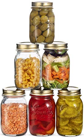 Bormioli Rocco Quattro Stagioni Glass Mason Jars - 6 Pack - (17 Ounce) with Gold Airtight Lid for Canning, Fermenting, Preserving, Storing, Italian Made Glass Jar