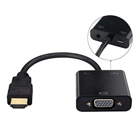 HDMI to VGA Adapter, TOPELEK 1080P Gold-Plated HDMI male to VGA Female Adapter Converter with Micro USB and 3.5mm Audio Port Cable for PC Laptop DVD