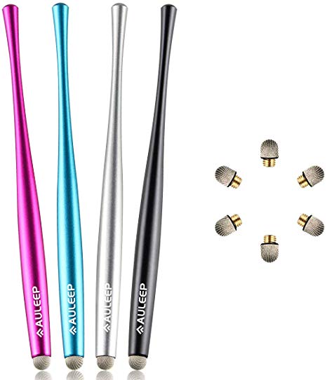 AULEEP Capacitive Stylus Pens for Touch Screen with 4 Pack 6 Nanofiber Tips Compatible for Phones, Tablets, iPads, Kindles (Silver Balck Rose Blue)