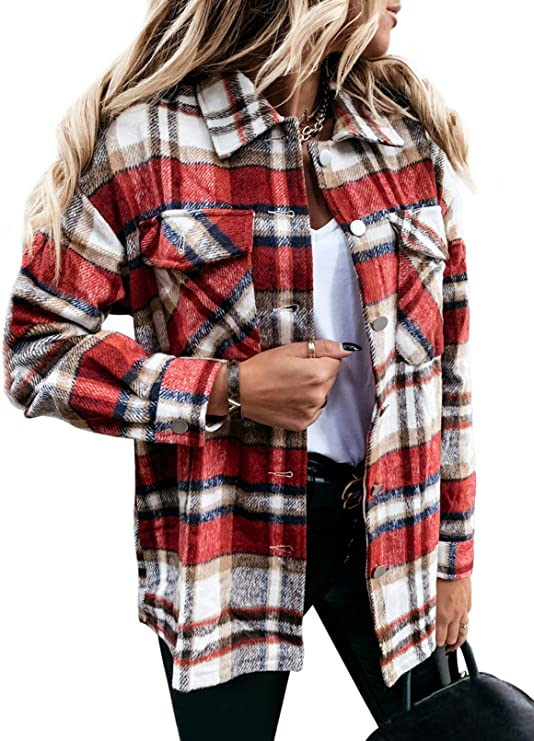 Dokotoo Womens Classic Plaid Color Block Button Down Boyfriend Long Sleeve Shirts Blouses Tops