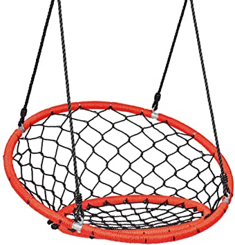 Costzon Web Chair Swing, Kids Tree Swing Set Net Hanging Swing Chair with Adjustable Hanging Ropes and Durable Steel Frame, Kids Play Equipment Great for Park Backyard (35'',Web Chair Swing,Orange)