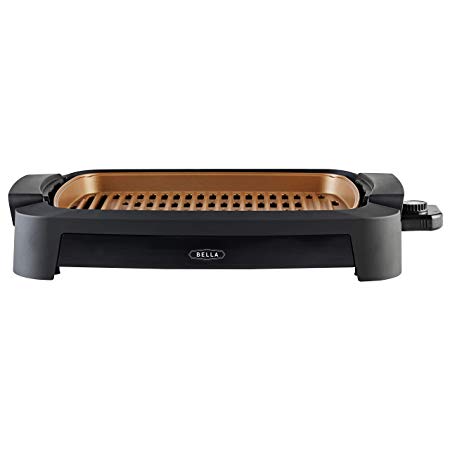 BELLA (14750) 12 x 16 Inch Copper Titanium Coated Indoor Smokeless Grill Multifunction Grill & Skillet with Copper Nonstick Cooking Surface