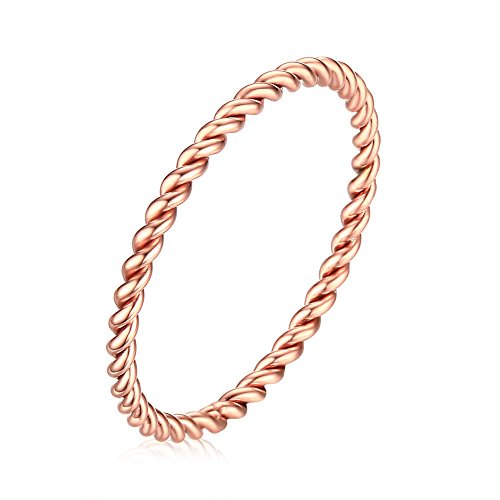 INRENG Women's Stainless Steel 1.5mm Rope Thin Wedding Ring Silver Rose Gold Plated Size 4 to 9