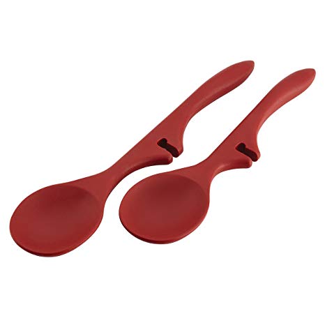 Rachael Ray Cucina Tools 2-Piece Lazy Solid Spoon Set, Cranberry Red