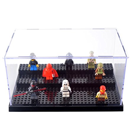 Acrylic Display Case/Box (9.4 x 5.5 x 4.7 inch) 3 Steps Black Self-Assembly Perspex Dustproof Show Case for Lego Minifigure