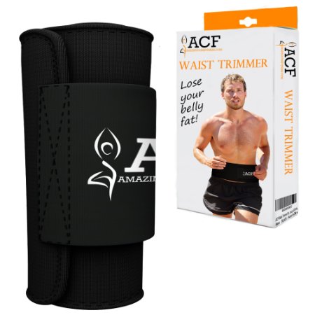 ACF Waist Trimmer Ab Belt for Men and Women - Extra Wide to Cover Entire Midsection - Uniquely Designed to Repel Sweat & Moisture w/ Anti-Slip Grid Technology - No Slipping or Movement of Fabric