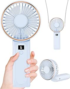 Handheld Fan, Portable Fan, 4000mAh Rechargeable Personal Fan, 180° Foldable Mini Desk Fan with 6 Wind Speed, LCD Digital Display, Lanyard as Neck Fan, Ultra Quiet, Pocket Size for Indoor Outdoor