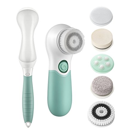 Lavany 7-in-1 Waterproof Electric Facial & Body Cleansing Brush with 2 Speed Settings for Skin Care, Includes Detachable Handle & 6 Brush Heads, Exfoliating Facial Brush, and Pore Minimizer to Clean Skin