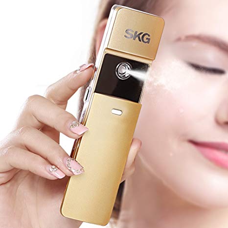 SKG Premium Handheld Nano Ionic Cool Mist Face Hydration Sprayer - Handy Face Moisturizing Eyelash Extensions - Portable USB Face Moisture Facial Spray Beauty Instrument (Golden, 1-Minute Timer)