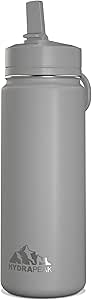 Hydrapeak Mini 20oz Kids Water Bottle with Straw Lid, Stainless Steel Double Wall Insulated Water Bottle for Kids | Leak-Proof and Spill-Proof Kids Water Bottle for School, Cold for 24 Hrs (Grey)