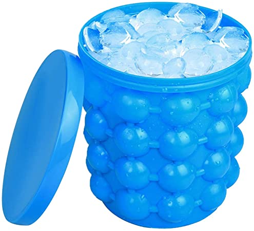 LAO XUE Ice Bucket,Large Silicone Ice Bucket & Ice Mold with lid, Silicon Ice Cube Maker,(2 in 1) Space Saving Ice Cube Maker, Portable Silicon Ice Cube Maker